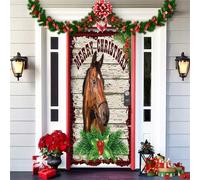 Chickwin Christmas Door Cover Decoration Merry Christmas Door Cover Background Banner Xmas Door Hanging Banner Animal Print for Front Door Home Party Decoration, 35.4"x78.7" (Brown Horse)