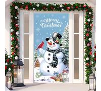 Chickwin Christmas Door Cover Decoration Merry Christmas Snowman Bird Door Cover Background Banner Xmas Door Hanging Banner Christmas Santa for Front Door Home Party Decoration, 35.4"x78.7" (Blue)