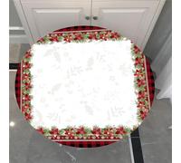 Chickwin Christmas Mistletoe Pattern Waterproof Round Tablecloth Elastic Edged Fitted Table Cover, Elasticated Round Tablecloths for Circular Table (Pine Cones,Diameter 120cm)