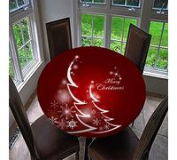 Chickwin Christmas Round Fitted Tablecloth with Elastic Edged, Fantasy Red Christmas Printed Xmas Tablecloth Waterproof Wipe Clean Table Cover for Kitchen Outdoor (120cm,Christmas Tree C)