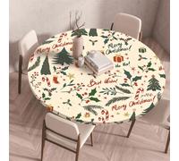 Chickwin Christmas Round Tablecloth with Elastic Edge, 3D Christmas Baubles Table Cover Wipe Clean Outdoor Tablecloth Non-Slip Stain-resistant Washable for Circle Table (130cm,Beige Christmas)