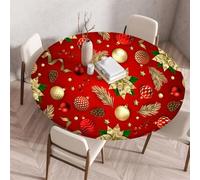 Chickwin Christmas Round Tablecloth with Elastic Edge, 3D Christmas Baubles Table Cover Wipe Clean Outdoor Tablecloth Non-Slip Stain-resistant Washable for Circle Table (60cm,Christmas Balls)