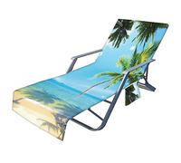 Chickwin Coconut Tree Beach Towel for Sun Lounger Cover/bag With Pockets Microfiber Pool Chair Towel Sunbathing Lounge Chaise Recliner Cover Towel for Vacation Holidays Travel Garden (75x200cm,K)