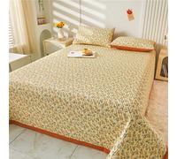 Chickwin Cotton Linen Quilted Bedspreads, Floral Quilted Bedspread Bed Throw Reversible Embossed Quilted Bedspread Soft Over Large Patchwork Quilts Bed Cover Blanket (150x230cm,Yellow Flowers)