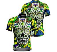 Chickwin Cycling Tops for Men Short Sleeve, Skull/Skeleton Print Summer Men's Cycling Jerseys Mountain Biking Jersey,Comfortable Mesh Quick Dry Bike Shirt,MTB Road Bicycle T-Shirt Top Yellow