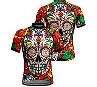 Chickwin Cycling Tops for Men Short Sleeve, Skull/Skeleton Print Summer Men's Cycling Jerseys Mountain Biking Jersey,Comfortable Mesh Quick Dry Bike Shirt,MTB Road Bicycle T-Shirt Top Red