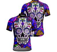 Chickwin Cycling Tops for Men Short Sleeve, Skull/Skeleton Print Summer Men's Cycling Jerseys Mountain Biking Jersey,Comfortable Mesh Quick Dry Bike Shirt,MTB Road Bicycle T-Shirt Top Purple