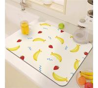 Chickwin Different Fruit Print Quick-Drying Mat, Non-Slip Sink Mat, Thermal Insulation Diatomaceous Absorbent Drainer, for Kitchen Sink Coffee Machine Dish Rack Washable (Banana,60x60cm)