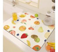 Chickwin Different Fruit Print Quick-Drying Mat, Non-Slip Sink Mat, Thermal Insulation Diatomaceous Absorbent Drainer, for Kitchen Sink Coffee Machine Dish Rack Washable (Strawberry,60x60cm)