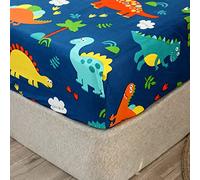 Chickwin Dinosaur Single Bed Fitted Sheet -30cm Deep, Cute Cartoon Animal Fitted Sheets for Kids, Soft Brushed Microfiber Easy Care Fade Resistant Breathable Fitted Sheet (90x200cm)