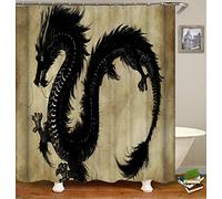 Chickwin Dragon Shower Curtains Mould Proof Waterproof Washable Curtains with 12 Hooks Creative 3D Printed Dry Quickly Polyester Shower Liner Bathroom Decor (Black dragon,180x200cm)