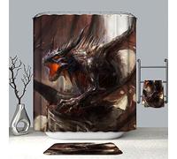 Chickwin Dragon Shower Curtains Mould Proof Waterproof Washable Curtains with 12 Hooks Creative 3D Printed Dry Quickly Polyester Shower Liner Bathroom Decor (Evil dragon,120x180cm)