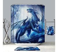 Chickwin Dragon Shower Curtains Mould Proof Waterproof Washable Curtains with 12 Hooks Creative 3D Printed Dry Quickly Polyester Shower Liner Bathroom Decor (Blue dragon,120x180cm)