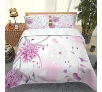 Chickwin Duvet Cover Set 3D, Flowers Floral Print 3 Piece Bedding Set with Zipper Quilt Cover and Pillowcases for Bedroom Single Double King & Super King Size (Pink Flowers,260x220cm)