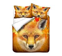Chickwin Duvet Cover Set 3D, Fox Print 3 Piece Bedding Set with Zipper Quilt Cover and Pillowcases (50x75cm) for Bedroom Single Double King & Super King Size (Red Maple Leaf,200x200cm)