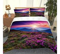 Chickwin Duvet Cover Set 3D, Lavender Print 3 Piece Bedding Set with Zipper Quilt Cover and Pillowcases (50x75cm) for Bedroom Single Double King & Super King Size (Sunrise,155x220cm)