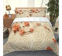 Chickwin Duvet Cover Set 3D, Rose Flower Print 3 Piece Bedding Set with Zipper Quilt Cover and Pillowcases (50x75cm) for Bedroom Single Double King & Super King Size (Orange,200x200cm)