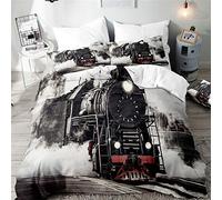 Chickwin Duvet Cover Set 3D, Single Double King & Super King Size 3 Piece Bedding Set with 1 Zipper Quilt Cover and 2 Pillowcases (50x75cm) for Bedroom (Black Train,135x200cm)
