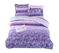 Chickwin Duvet Cover Set 4 Piece, Bedding Sets Double Single Boys Girls Kids Polyester Microfiber 1*Duvet Cover, 2* Matching Pillowcases,1*Sheets (Queen,Purple)
