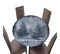 Chickwin Elasticated Christmas Round Tablecloths for Circular Table, Christmas Tree Pattern Xmas Tablecloth Waterproof Stain Resistant Table Clothes Table Cloth (Pine Forest,Diameter 90cm)