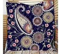 Chickwin Exotic Quilted Bedspread Single Double King Size, Coverlets Lightweight Microfiber Comforter Easy Care Sofa Blanket Throw for All Season (Navy Paisley,130x150cm)