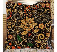 Chickwin Exotic Quilted Bedspread Single Double King Size, Coverlets Lightweight Microfiber Comforter Easy Care Sofa Blanket Throw for All Season (Golden flower,130x150cm)