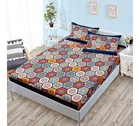 Chickwin Fitted Sheet with Pillowcase Mandala Bed Sheets for Single Double Bed, Soft Microfibre Easy Care Fitted Sheet Shrinkage Fade Resistant Deep Pocket 40cm (138x190x40cm,Navy blue)