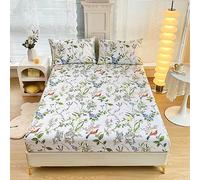 Chickwin Fitted Sheets Bedding Sheets, Flowers Plant Print Double King Single Size Bed for Deep Pocket 30cm - Shrinkage Fade Resistant Easy Care (Super King,Flowers Birds)