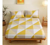 Chickwin Fitted Sheets Bedding Sheets, Simple Geometry Print Double King Single Size Bed for Deep Pocket 30cm - Shrinkage Fade Resistant Easy Care (Gray yellow,Single)