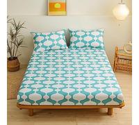 Chickwin Fitted Sheets Bedding Sheets, Simple Geometry Print Double King Single Size Bed for Deep Pocket 30cm - Shrinkage Fade Resistant Easy Care (Blue,Single)