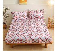 Chickwin Fitted Sheets Bedding Sheets, Simple Geometry Print Double King Single Size Bed for Deep Pocket 30cm - Shrinkage Fade Resistant Easy Care (Red,Super King)