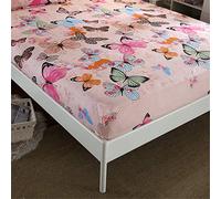 Chickwin Fitted Sheets Bedding Sheets with Deep Pocket 30cm for Single Double King Bed - Microfibre Soft Shrinkage Fade Resistant Easy Care (butterfly,180x200+25cm)
