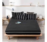 Chickwin Fitted Sheets Bedding Sheets with Deep Pocket 30cm for Single Double King Bed - Microfibre Soft Shrinkage Fade Resistant Easy Care (black strips,120x200+20cm)
