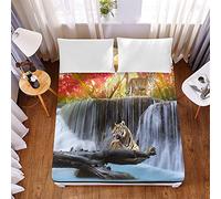 Chickwin Fitted Sheets for Single Double King Size Bed, 3D Animal Print Fitted Sheets Microfibre Bed Sheets with Deep Pocket 30cm - Shrinkage Fade Resistant Easy Care (Forest Stream,180x200x30cm)