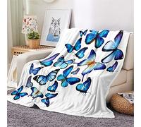 Chickwin Flannel Fleece Throw Blanket, 3D Butterfly Print Blanket Throw for Bed Sofa, Warm Fluffy Winter Blankets Microfiber Soft Comfortable Bedspread Bedding (180x200cm,Blue Butterfly)