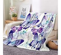 Chickwin Flannel Fleece Throw Blanket, 3D Butterfly Print Blanket Throw for Bed Sofa, Warm Fluffy Winter Blankets Microfiber Soft Comfortable Bedspread Bedding (130x150cm,Purple Butterfly)