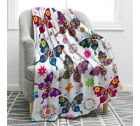 Chickwin Flannel Fleece Throw Blanket, 3D Butterfly Print Fluffy Blankets Large Thick Warm Throw Blanket Winter Blanket Microfiber Sofa Throws Soft Cozy Bedspread (240x220cm,Floral)