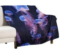 Chickwin Flannel Fleece Throw Blanket, 3D Jellyfish Print Fluffy Blankets Large Thick Warm Throw Blanket Winter Blanket Microfiber Sofa Throws Soft Cozy Bedspread (130x150cm,Ocean Jellyfish)