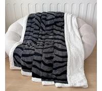 Chickwin Flannel Fleece Throw Blanket, 7 TOG Zebra Print Sherpa Fluffy Blanket Throw for Couch and Bed Reversible Soft Cozy Fuzzy Plush Warm Bedthrow Winter Bedspread (Dark Gray,200x230cm)