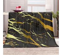 Chickwin Fleece Blanket Throw 3D Marble Flannel Blanket Large Warm Cozy Fluffy Blanket Soft Throw Microfiber Sofa Bed Blanket Bedspread for Bed Couch Bedroom Travel (130x150cm,Gold black)