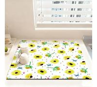 Chickwin Floral Quick-Drying Mat, Diatomaceous Washable Sink Mat, Non-Slip Quick Absorbent Drainer for Kitchen Sink Coffee Machine Dish Rack Marble Worktop (Sunflower,60x60cm)