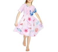 Chickwin Girls Dress Short Sleeve A Line Round Neck Butterfly Printed Girls Dress Spring Summer Casual Girls Party Dress Girls' Dresses Princess Dress Birthday Dress 4-14 Years