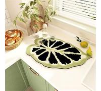 Chickwin Green Leaf Plant Shape Quick-Drying Mat, Non-Slip Sink Mat, Thermal Insulation Diatomaceous Absorbent Drainer, for Kitchen Sink Coffee Machine Dish Rack Washable (Black,50x60cm)