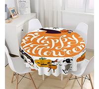 Chickwin Halloween Round Tablecloth Waterproof Dust-Proof Table Cloth 3D Cute Cartoon Pumpkin Printed Polyester Tablecloths Round Tabletop Decor for Kitchen Garden Outdoor (Happy Halloween,180cm)