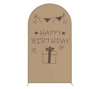 Chickwin Happy Birthday Print Arch Cover Backdrop,Elastic Fitted Arch Backdrop Sailboards Background,Background Stand Covers for Christmas/Halloween & Party Decoration (Khaki,6.6FT(100x200cm))