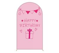 Chickwin Happy Birthday Print Arch Cover Backdrop,Elastic Fitted Arch Backdrop Sailboards Background,Background Stand Covers for Christmas/Halloween & Party Decoration (Pink,4FT(55x120cm))