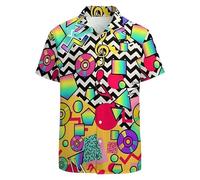 Chickwin Hawaiian Shirts for Men Women, Regular-Fit Short Sleeve Shirts Men, Colorful Geometry Refreshing Casual Shiteshirts for Tropical Holiday Beach Funky Party Tops (Colorful,XXL)