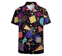 Chickwin Hawaiian Shirts for Men Women, Regular-Fit Short Sleeve Shirts Men, Colorful Geometry Refreshing Casual Shiteshirts for Tropical Holiday Beach Funky Party Tops (Black,M)