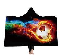 Chickwin Hooded Blanket for Adult Kids, 3D Baseball Football Printed Blanket With Hood Winter Soft Plush Cloak Cape Suitbale Robe for Watch TV on Bed/Sofa (Adult-200x150cm,Colorful Football)