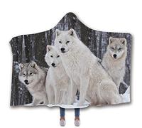 Chickwin Hooded Blanket for Adult Kids, 3D Fashion Starry Wolf Printed Blanket With Hood Winter Soft Plush Cloak Cape Suitbale Robe for Watch TV on Bed/Sofa (Kids-150x130cm,Family Of Wolves)